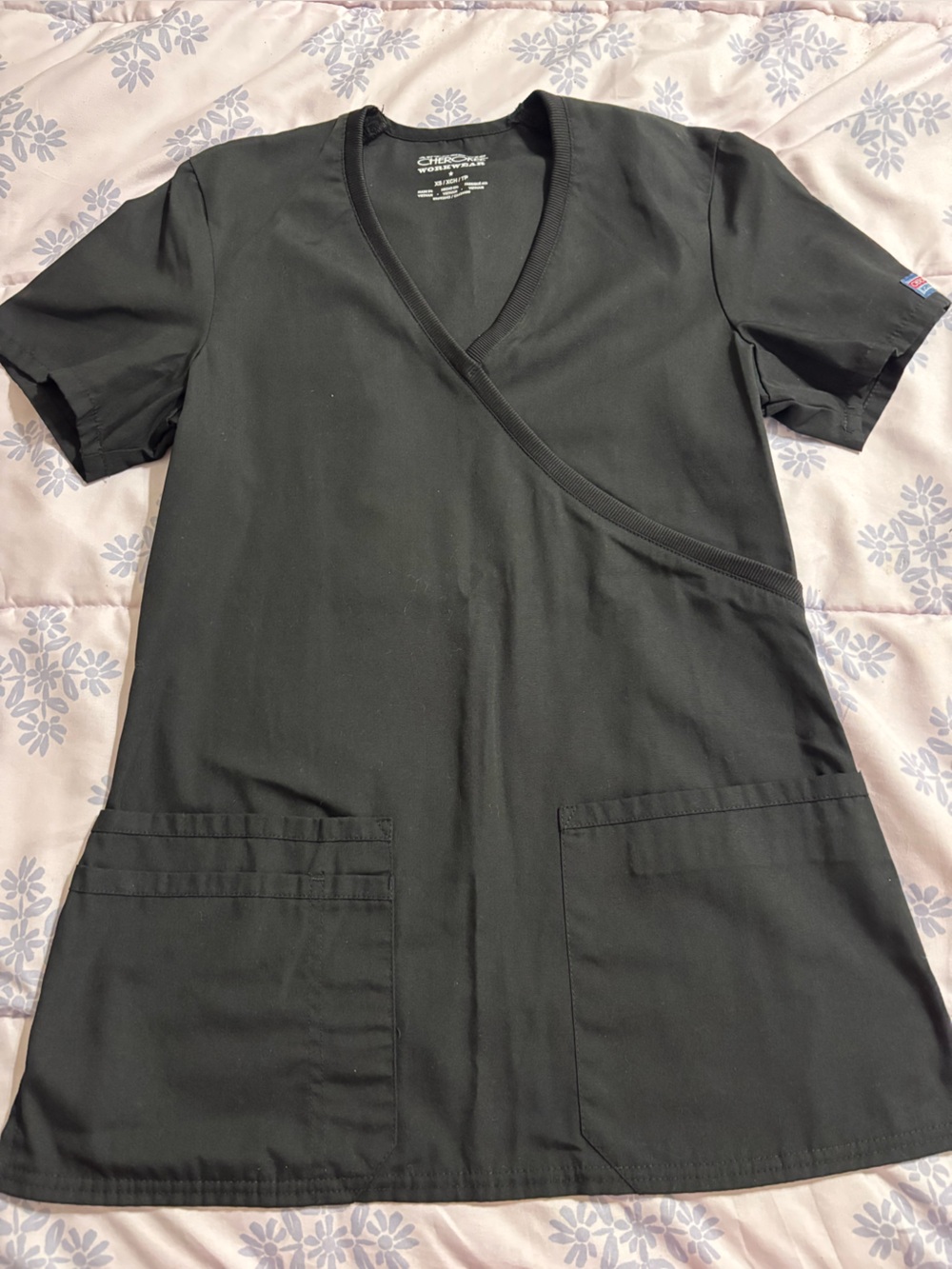 Cherokee Classic Black V-Neck Wrap Scrub Tunic